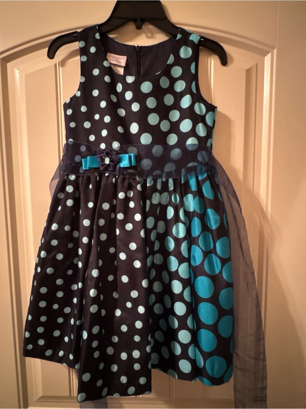 iris & ivy Navy and Aqua Polka Dot Sleeveless Party Dress
